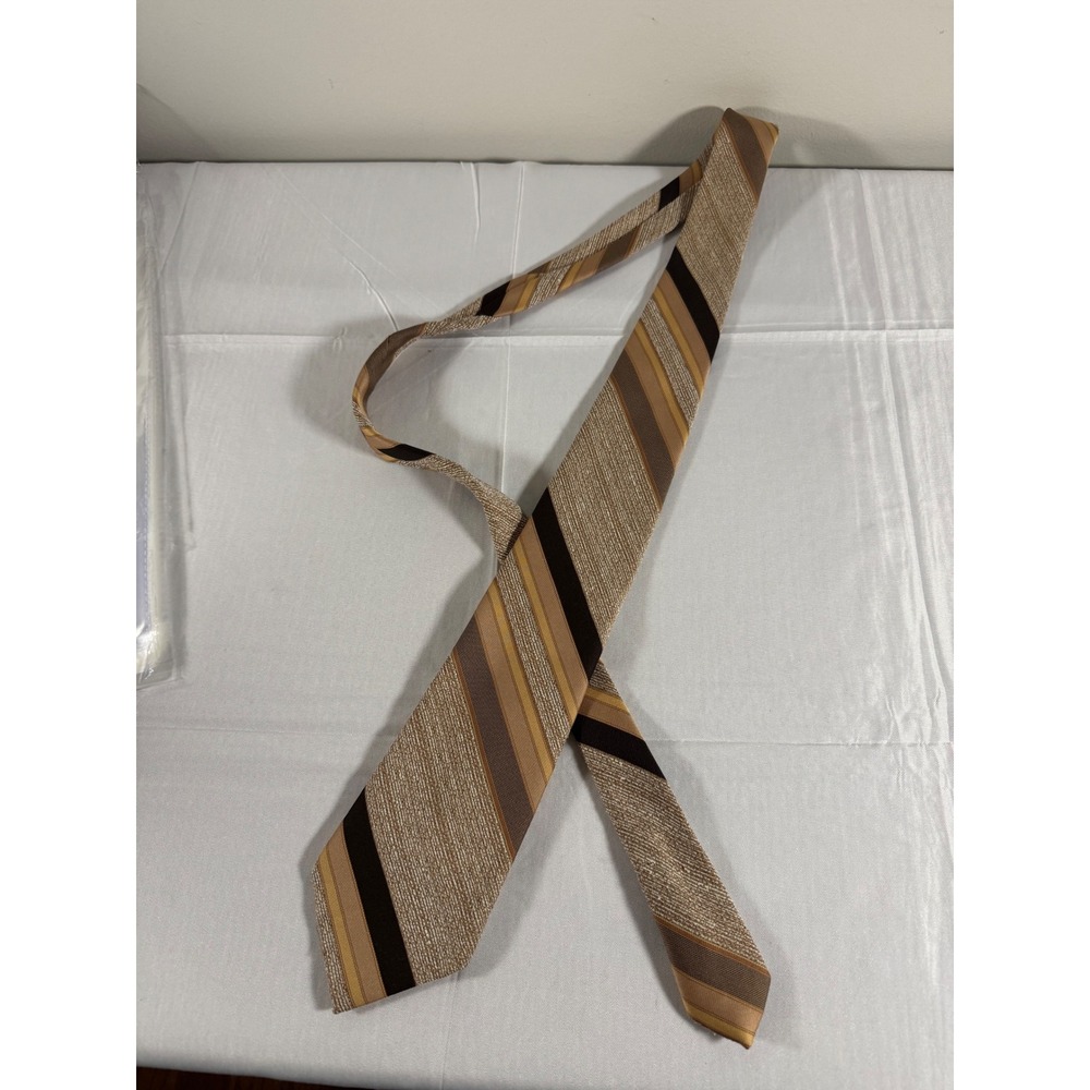 Van Gogh Vintage Mens Striped Necktie Brown Tan Textured Earth Tones Tie